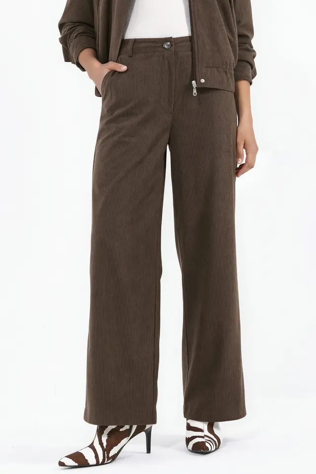High Waist Straight Leg Velvet Pants