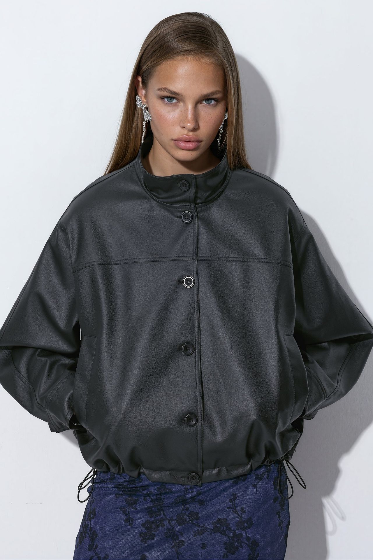 Faux Leather Bomber Jacket 1