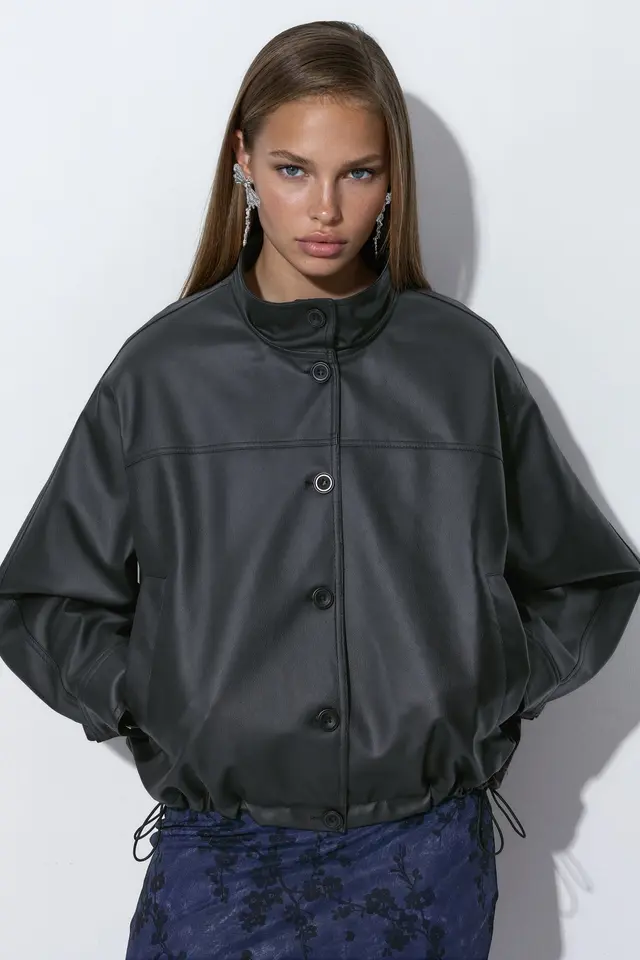 Faux Leather Bomber Jacket