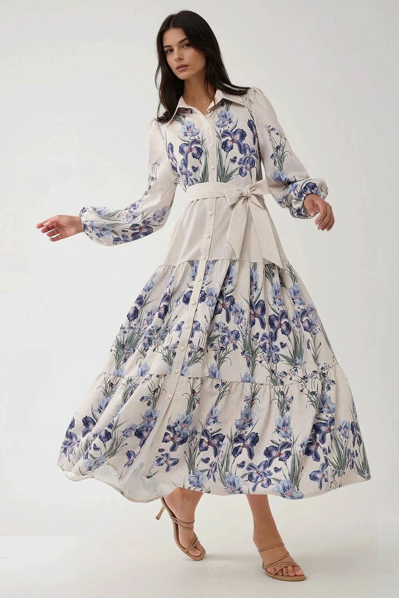Floral Print Maxi Dress with Shirt Collar