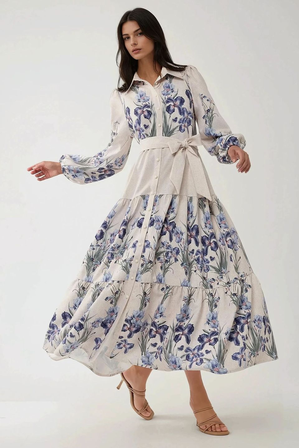 Floral Print Maxi Dress with Shirt Collar