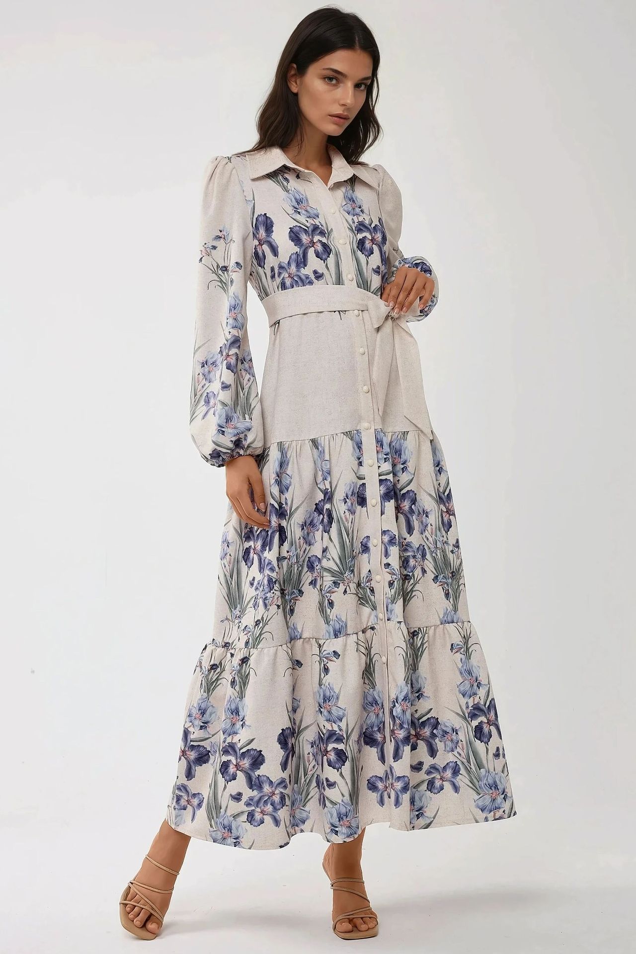 Floral Print Maxi Dress with Shirt Collar