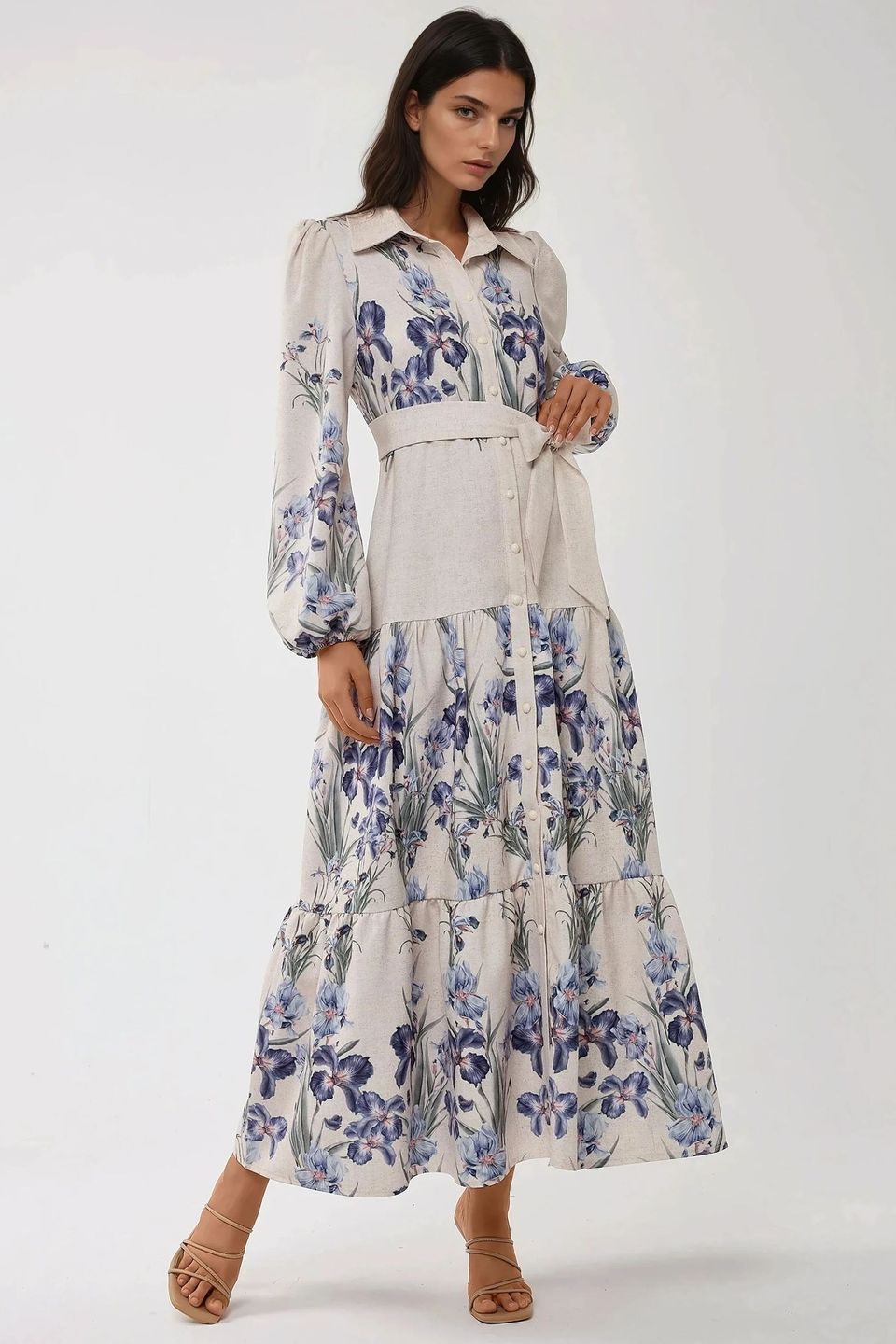Floral Print Maxi Dress with Shirt Collar