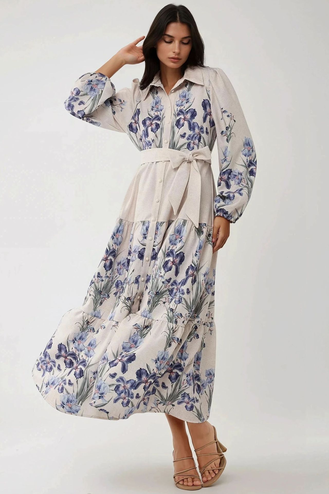 Floral Print Maxi Dress with Shirt Collar