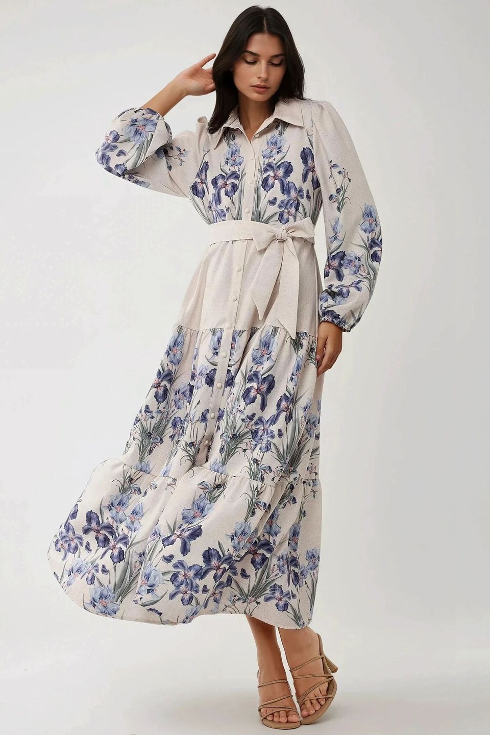 Floral Print Maxi Dress with Shirt Collar