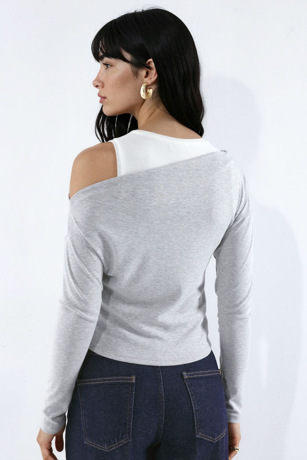 Viscose Blend Layered Long-Sleeve T-Shirt with Asymmetric Neckline 3