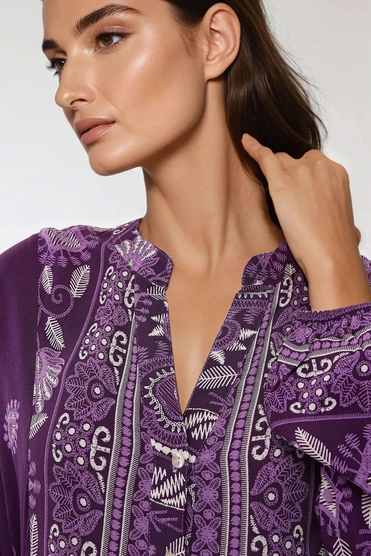 Printed Long Sleeve Viscose Maxi Dress 