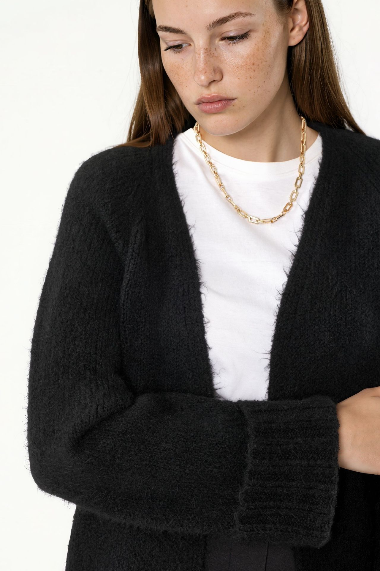 Long Ribbed Knit Cardigan with Open Collar 3