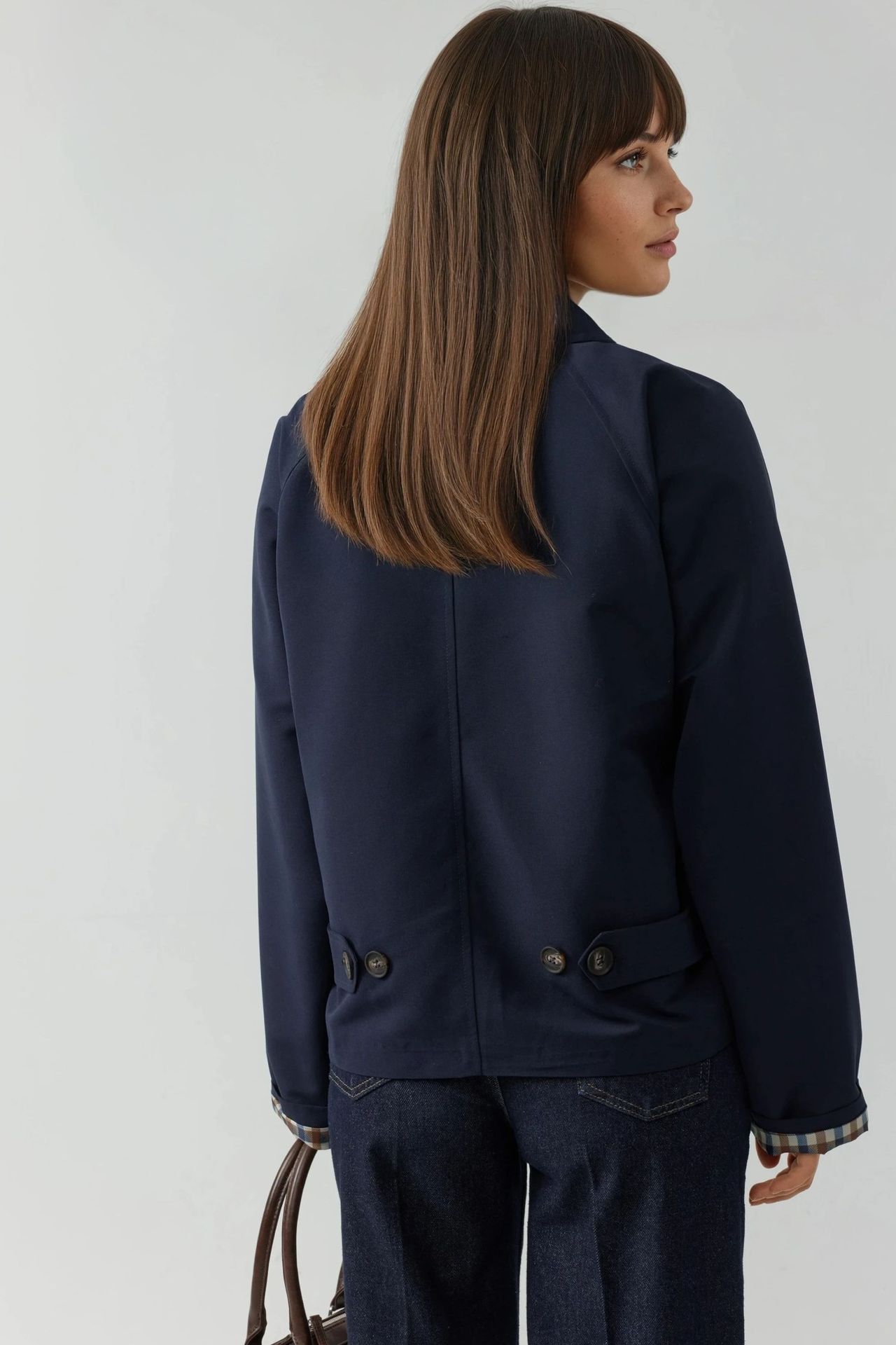 Plaid Checkered Lining Jacket with Button Closure