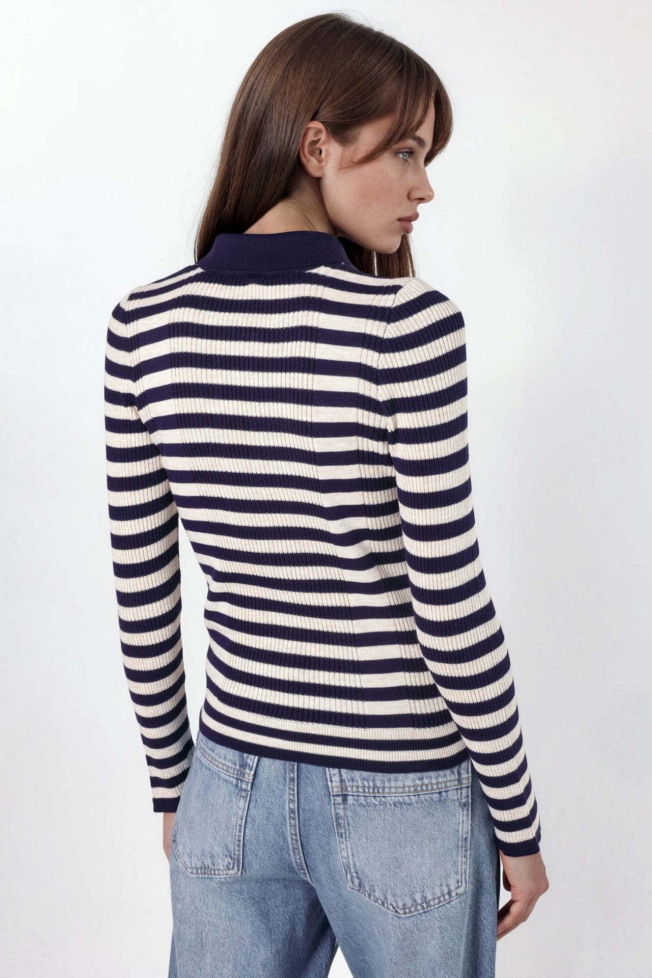 Striped Ribbed Button Polo Sweater 2