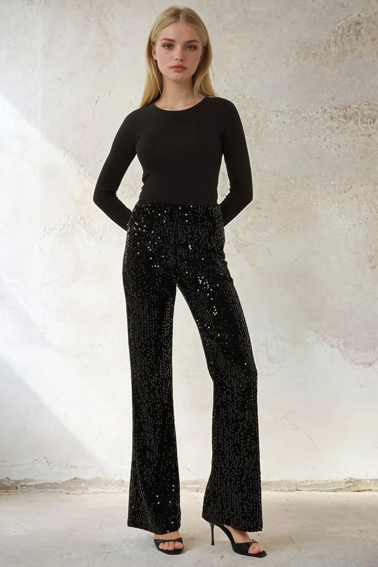 Flared Sequin Pants