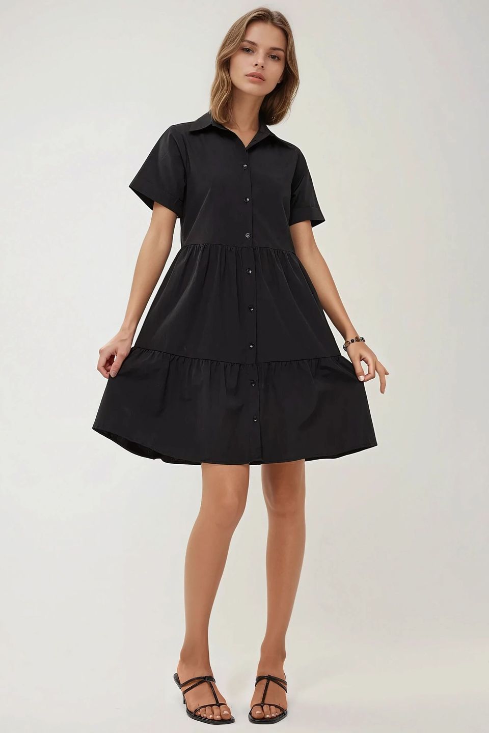 Mini A-Form Shirt Collar Dress with Buttons