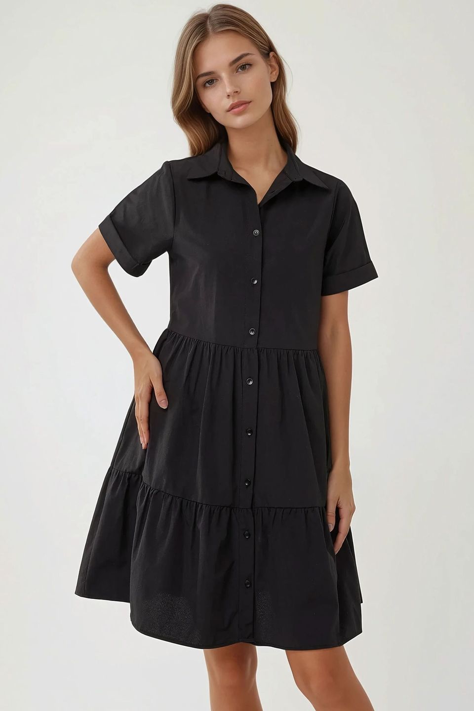 Mini A-Form Shirt Collar Dress with Buttons