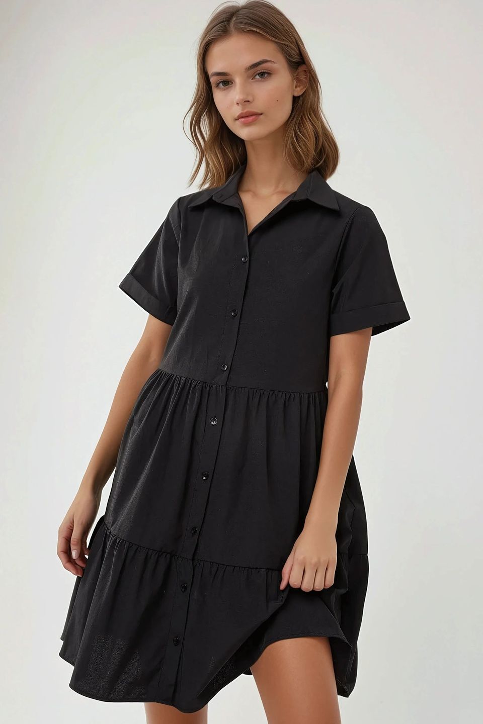 Mini A-Form Shirt Collar Dress with Buttons