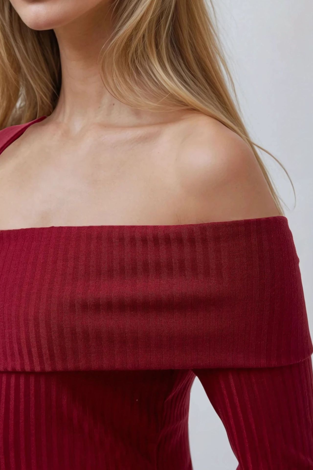 Asymmetrical Neck Textured Knit Top