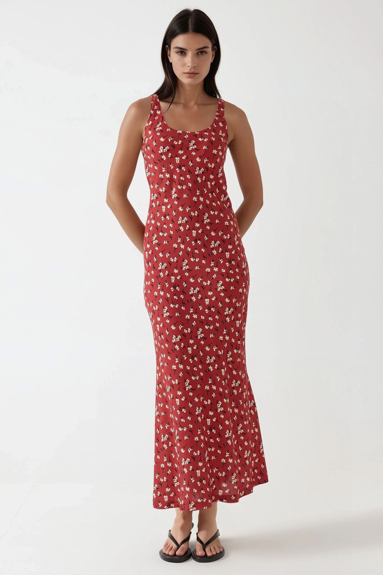 Allower Flower Pattern U Collar Maxi Dress