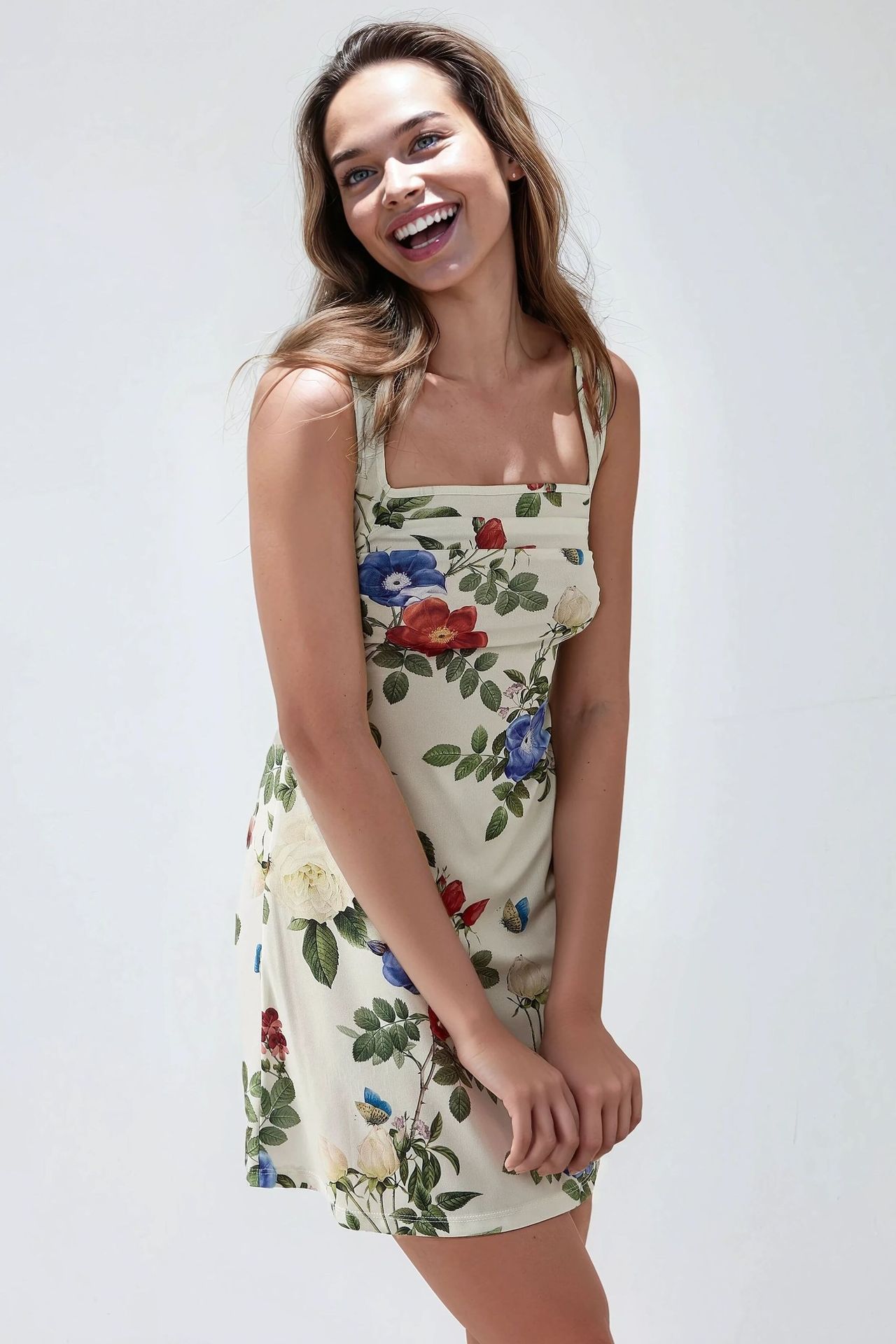 Printed Bodycon Mini Dress with Square Collar