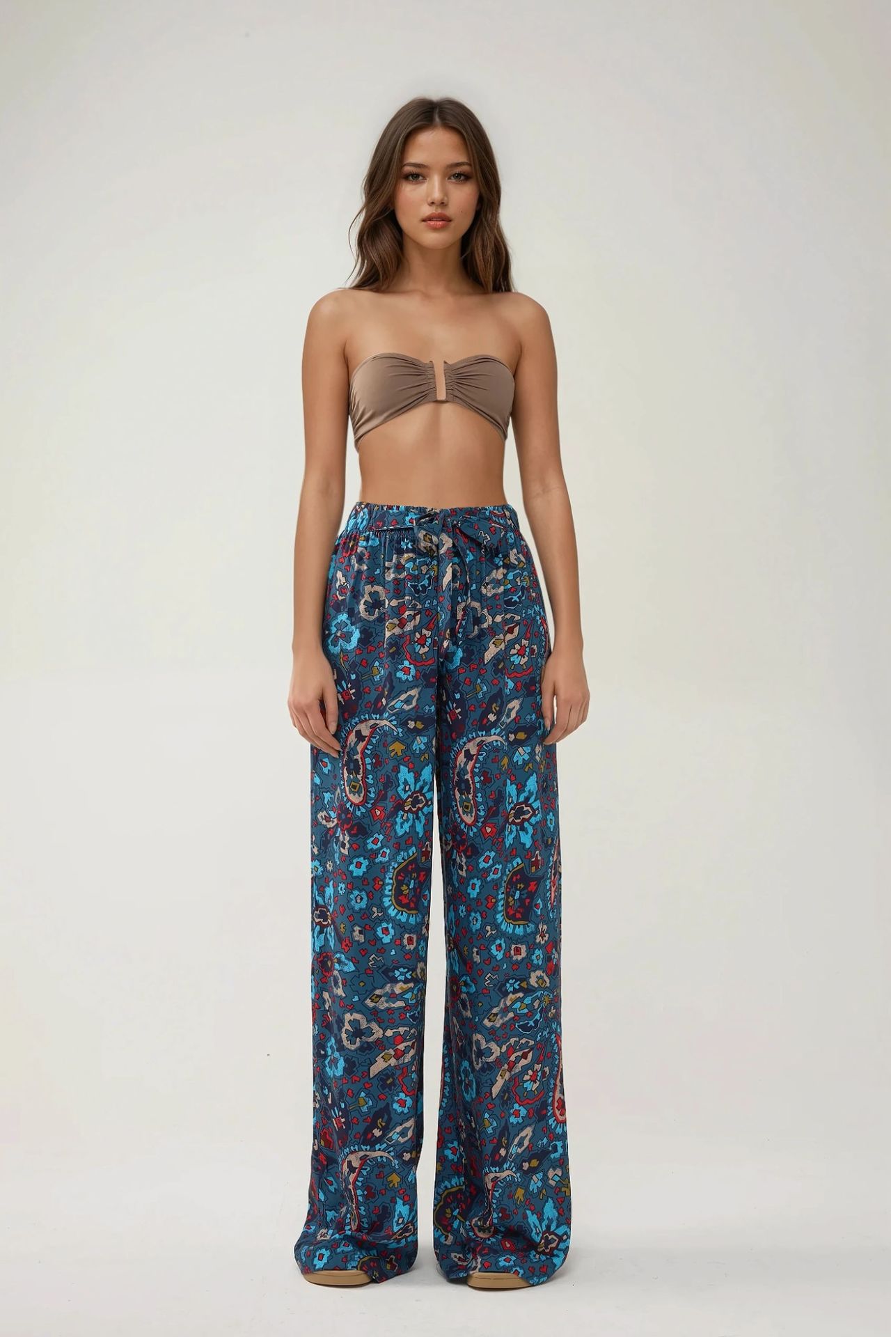 Wide Leg Elastic Waist Printed Pants