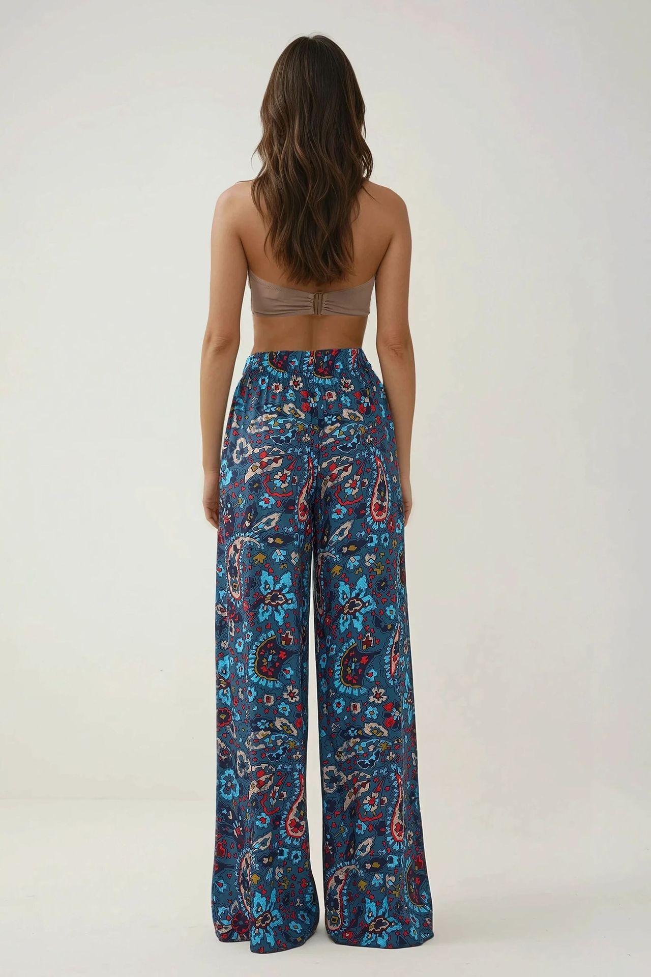 Wide Leg Elastic Waist Printed Pants