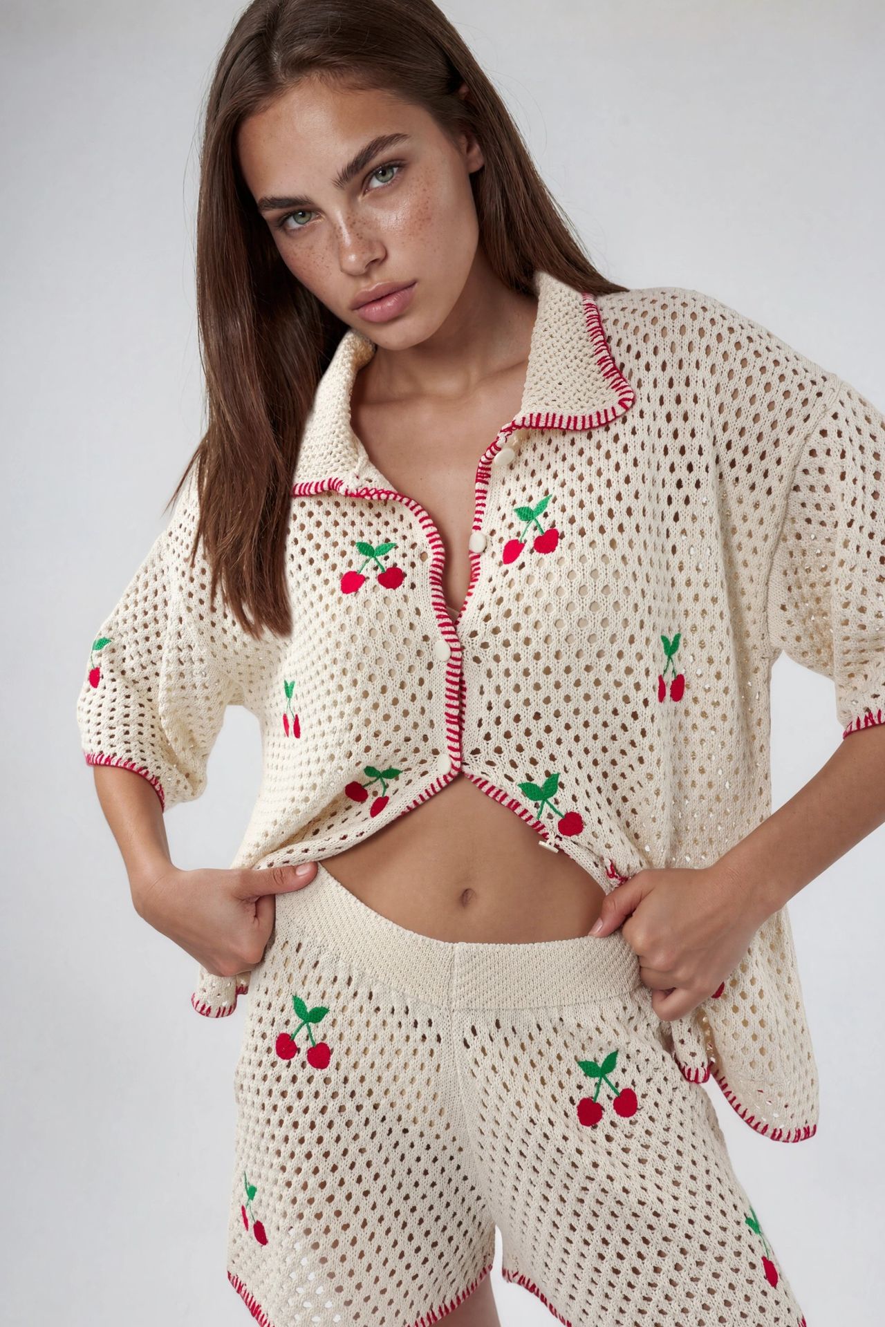 Embroidered Polo Collar Two-Piece Coord Set 3