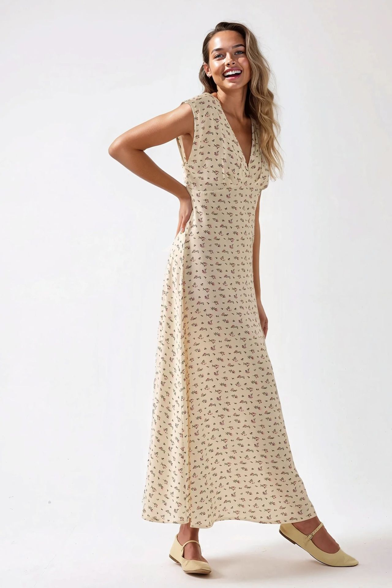 Floral V-Neck Midi Dress