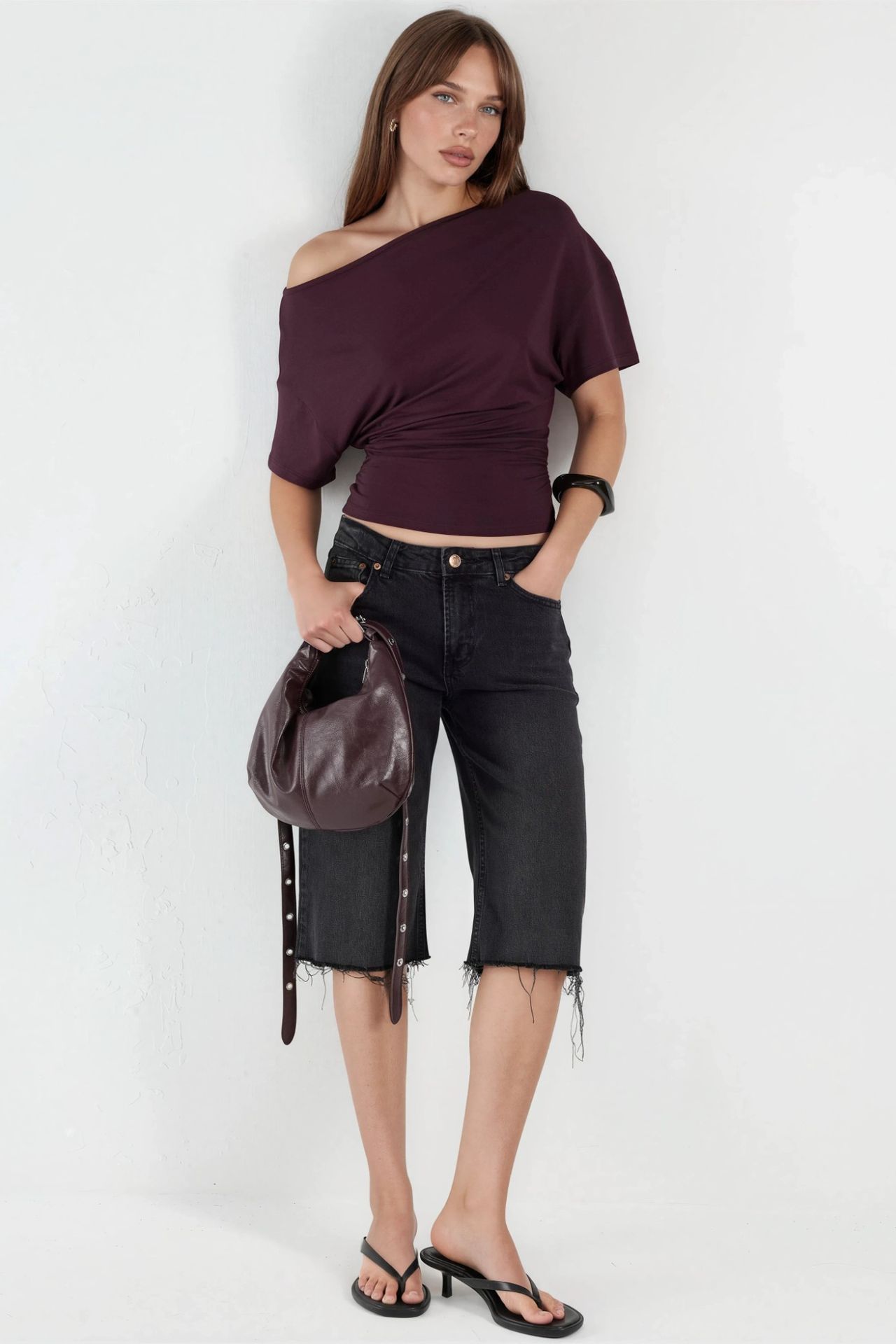 Asymmetrical Neck Soft Viscose Knit Top 5
