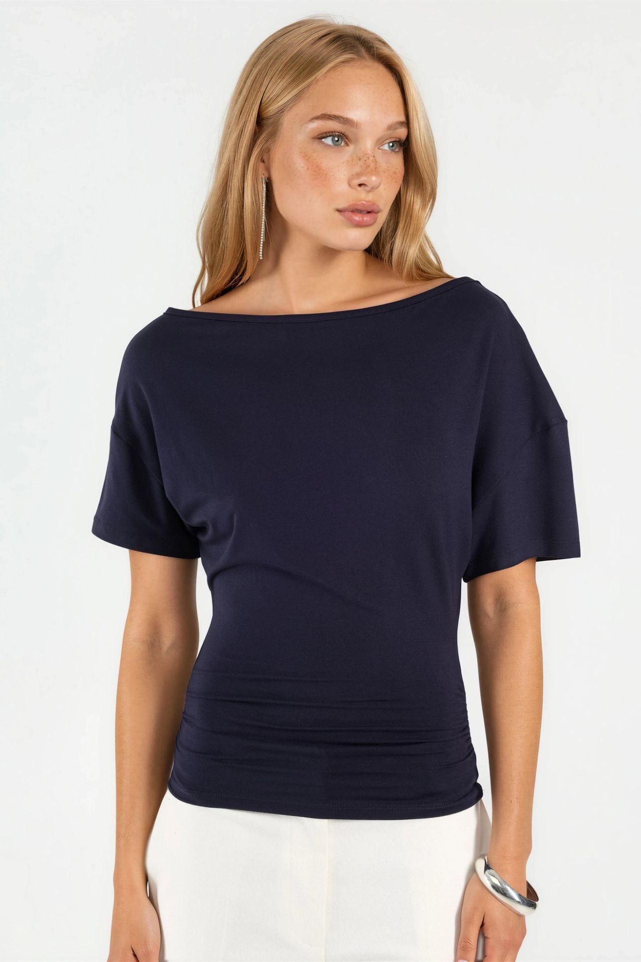 Asymmetrical Neck Soft Viscose Knit Top