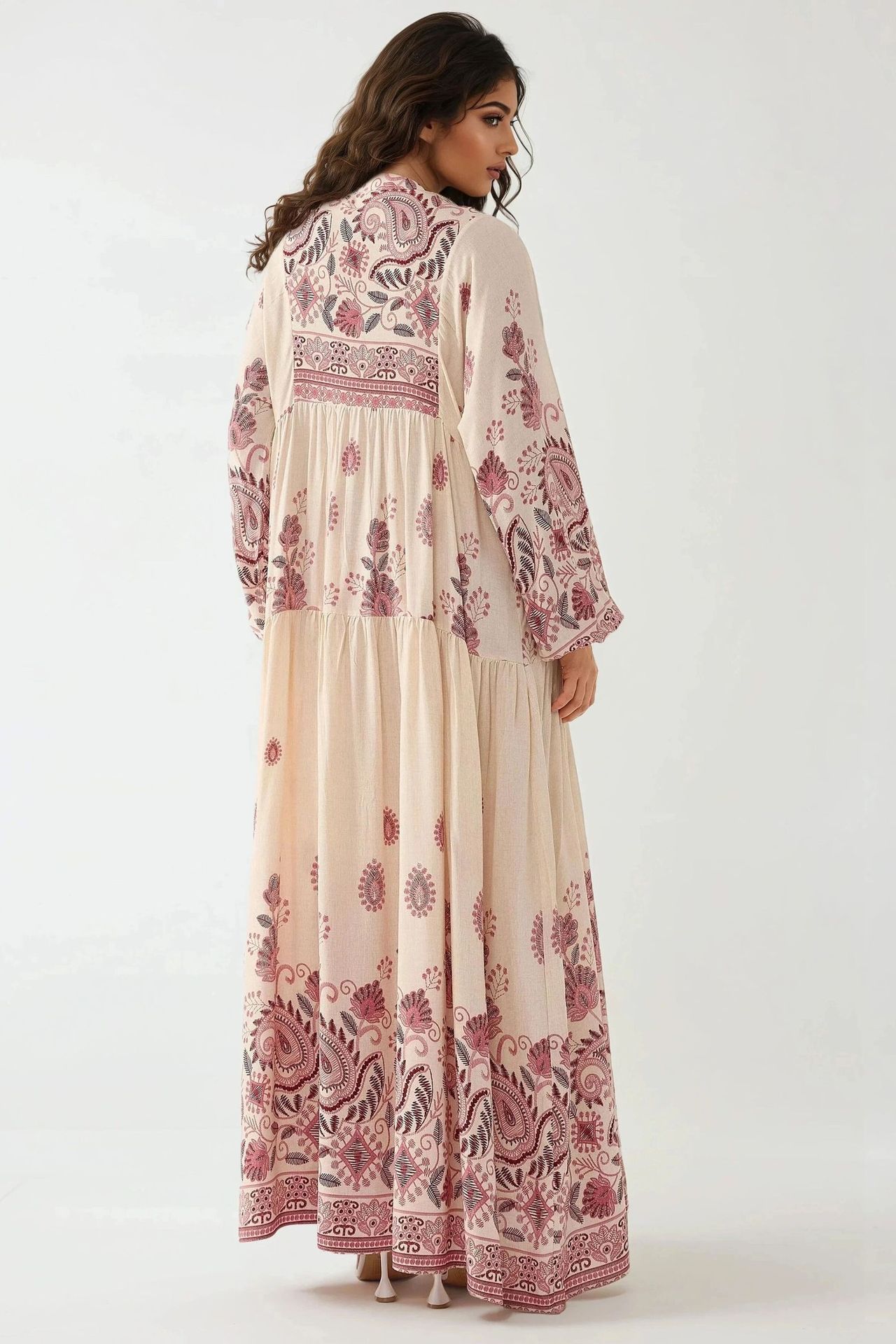 Printed V-neck Maxi Dress with Button Detail 3
