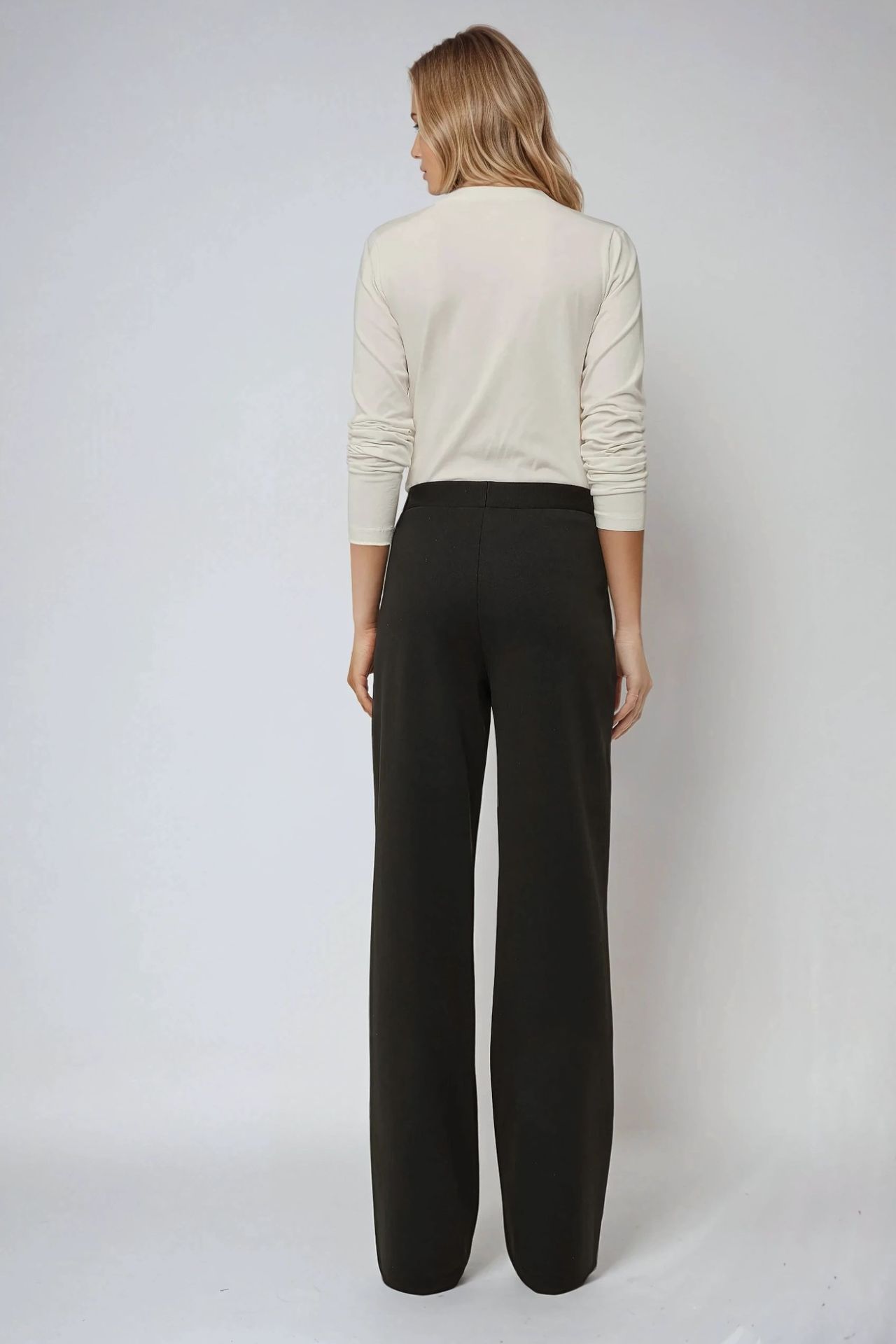 High Waist Wide Leg Pants with Button Detail