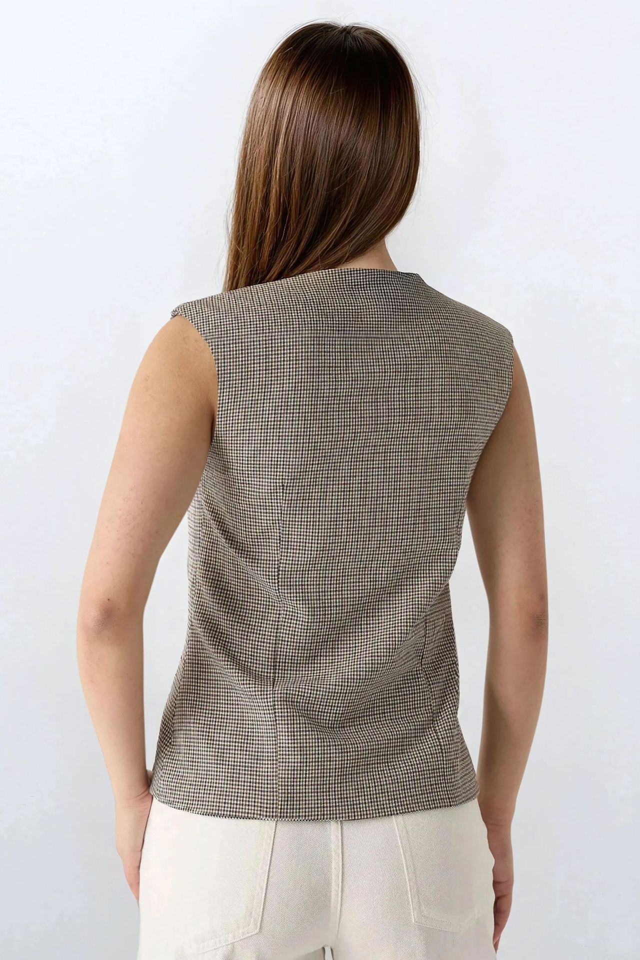 Plaid Fitted Crew Neck Waistcoat