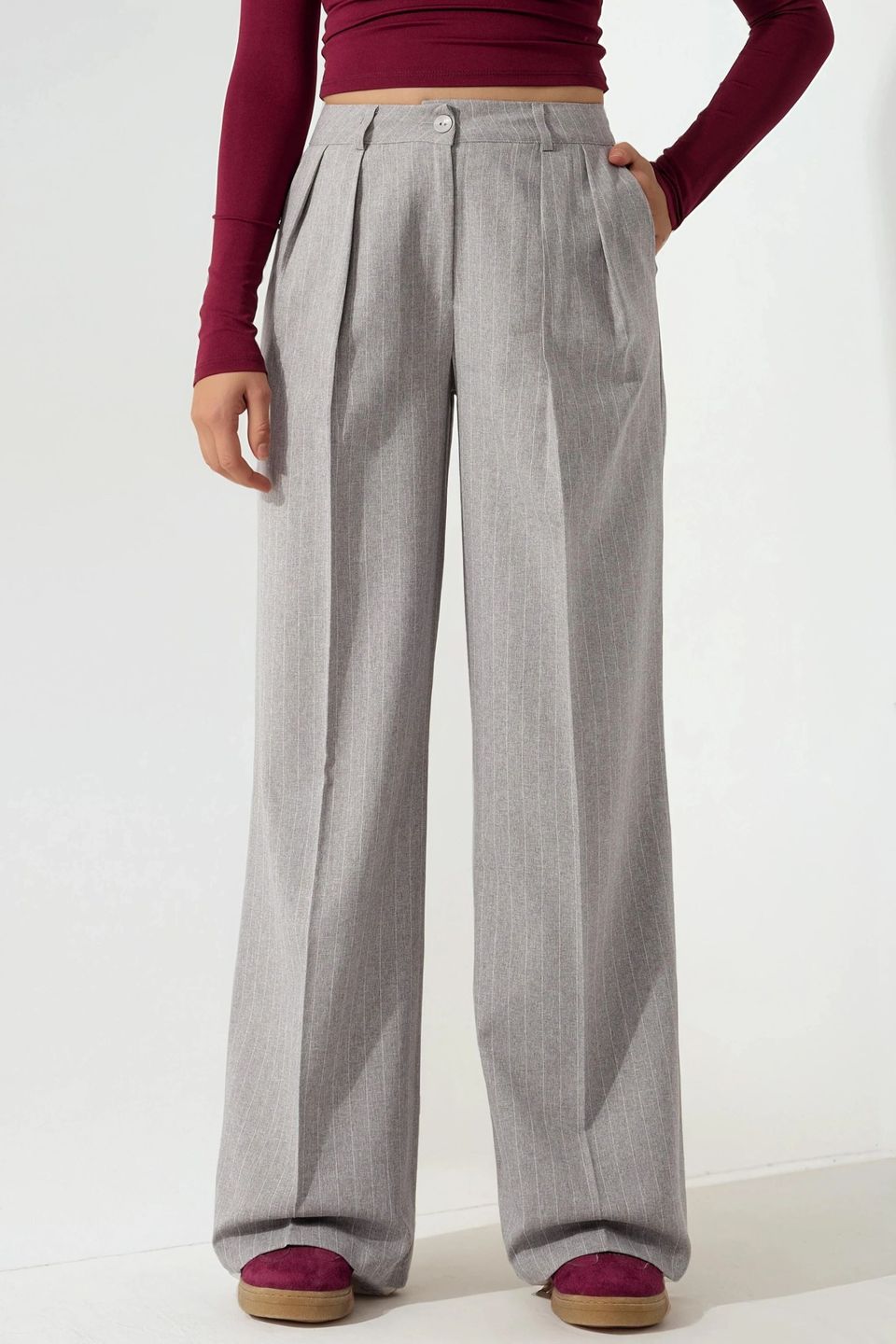 Striped Wide Leg Pleated Palazzo Pants
