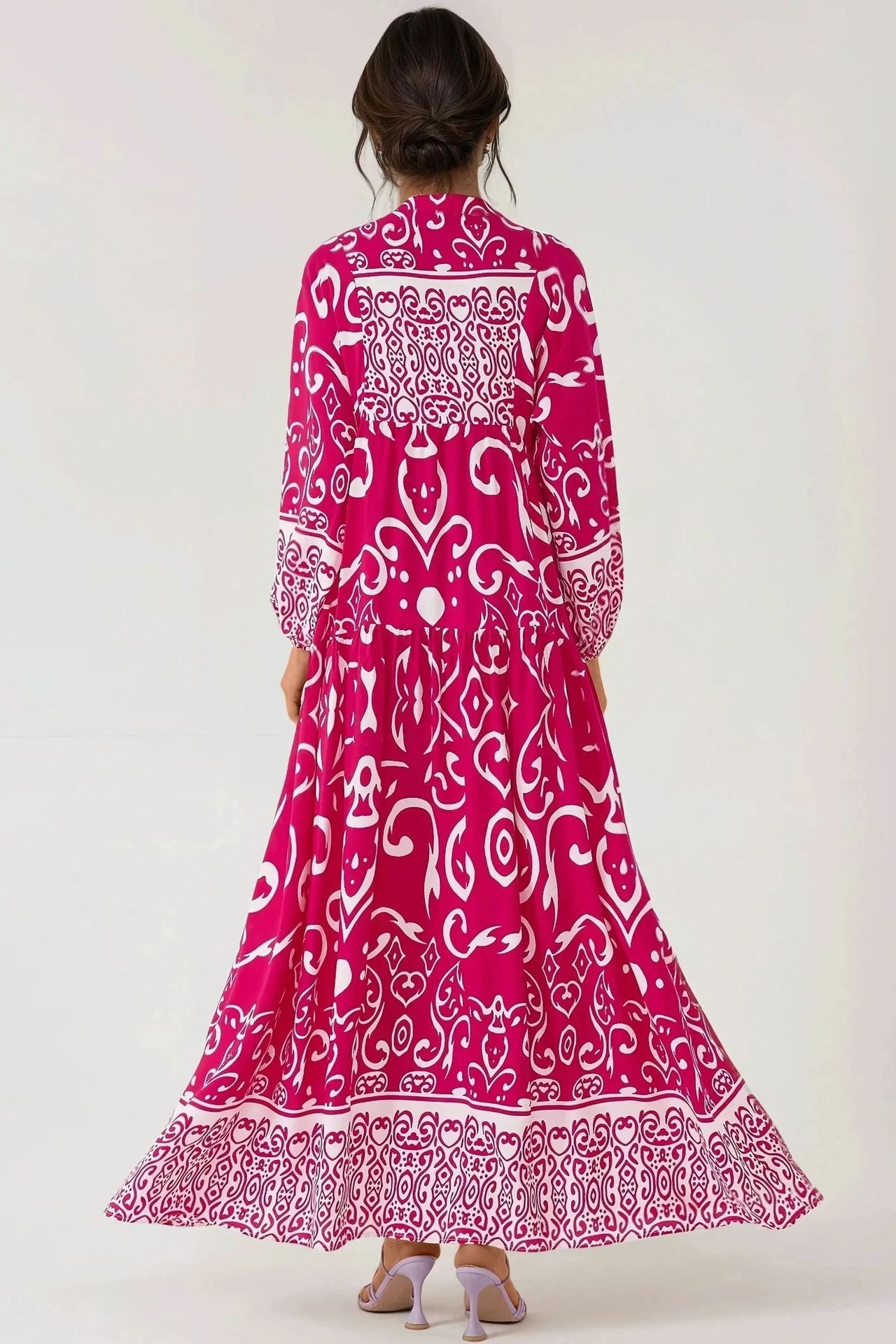 Printed Long Sleeve Viscose Maxi Dress 