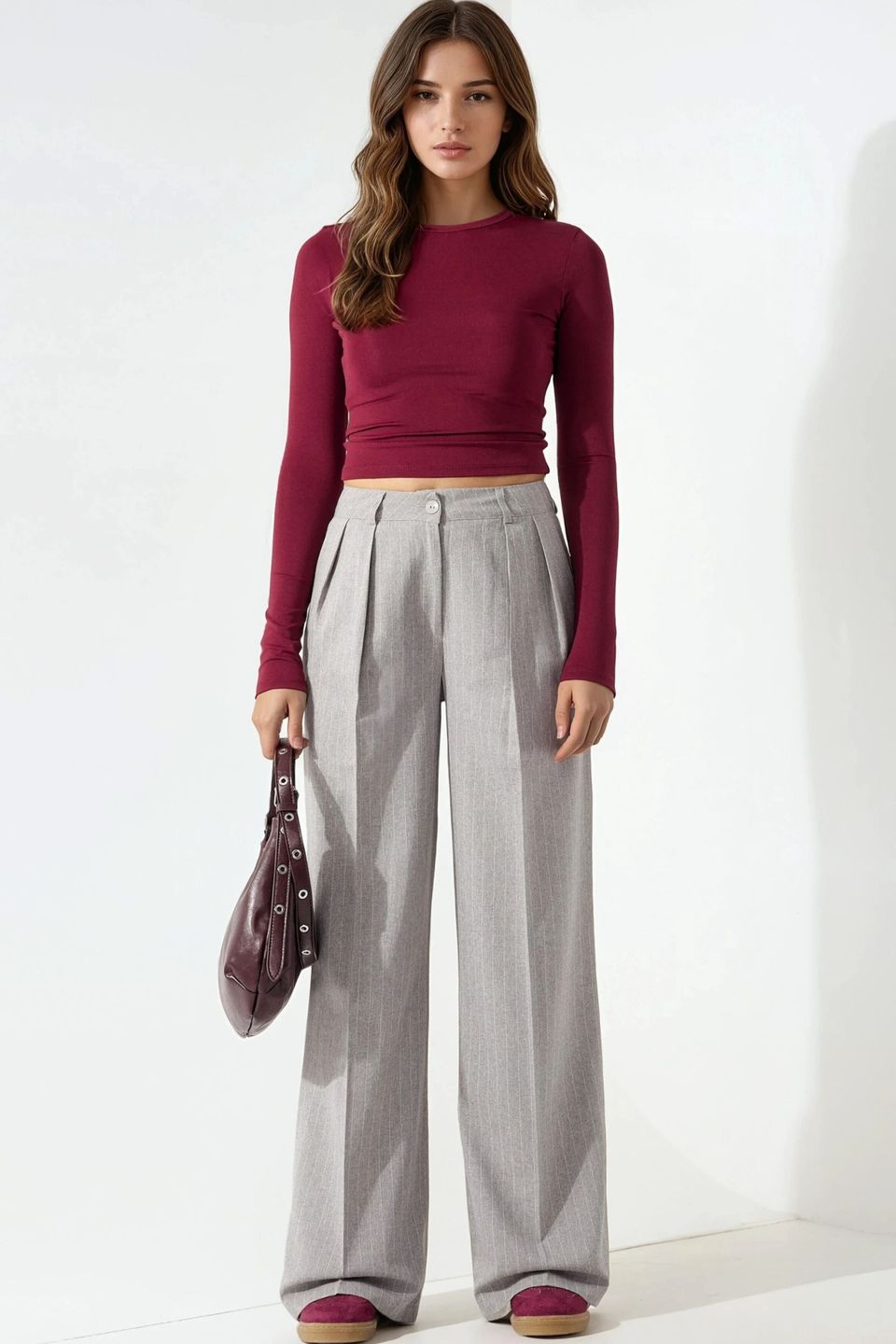 Striped Wide Leg Pleated Palazzo Pants