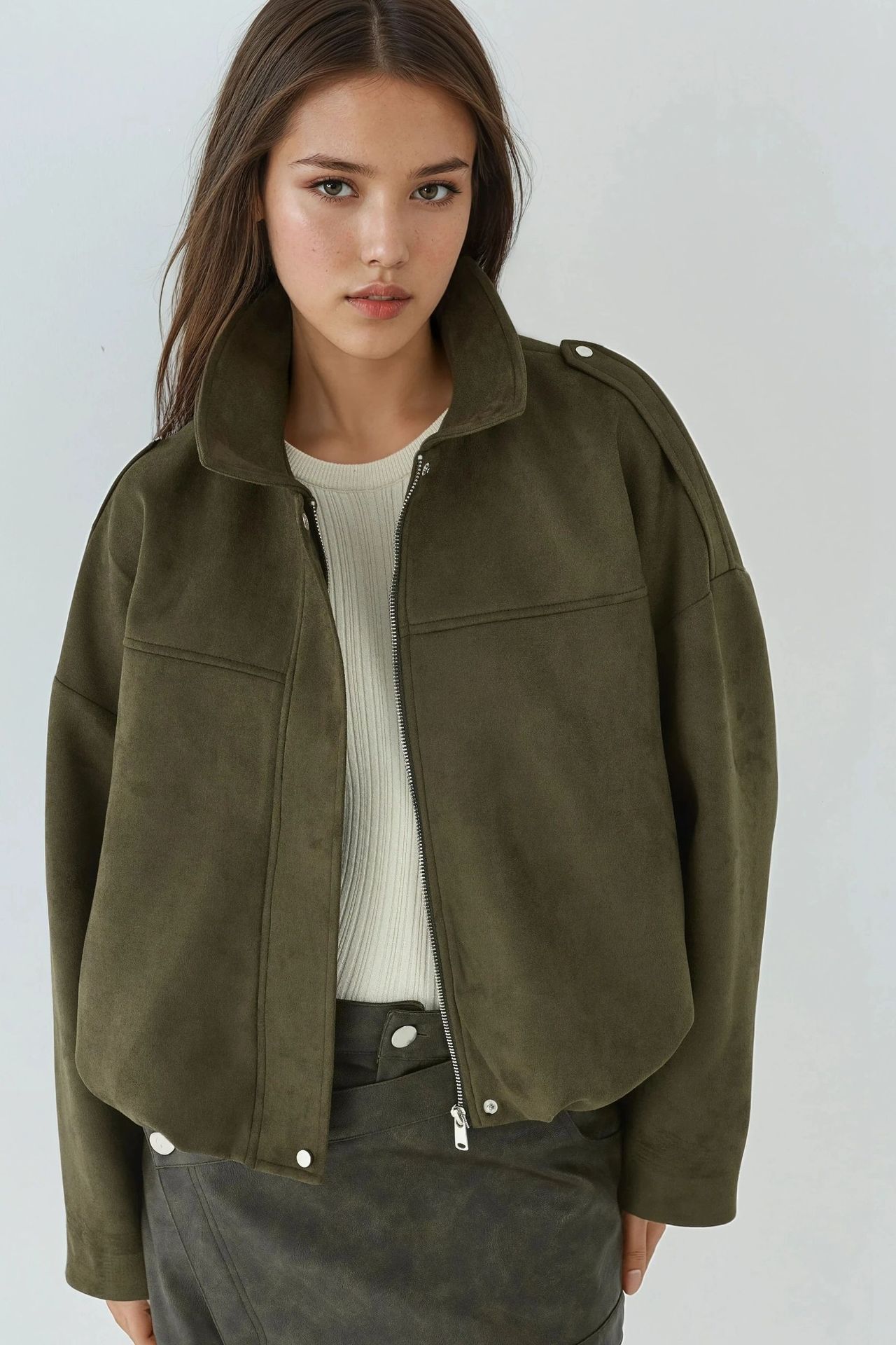 Soft Textured Suede Bomber Jacket 7