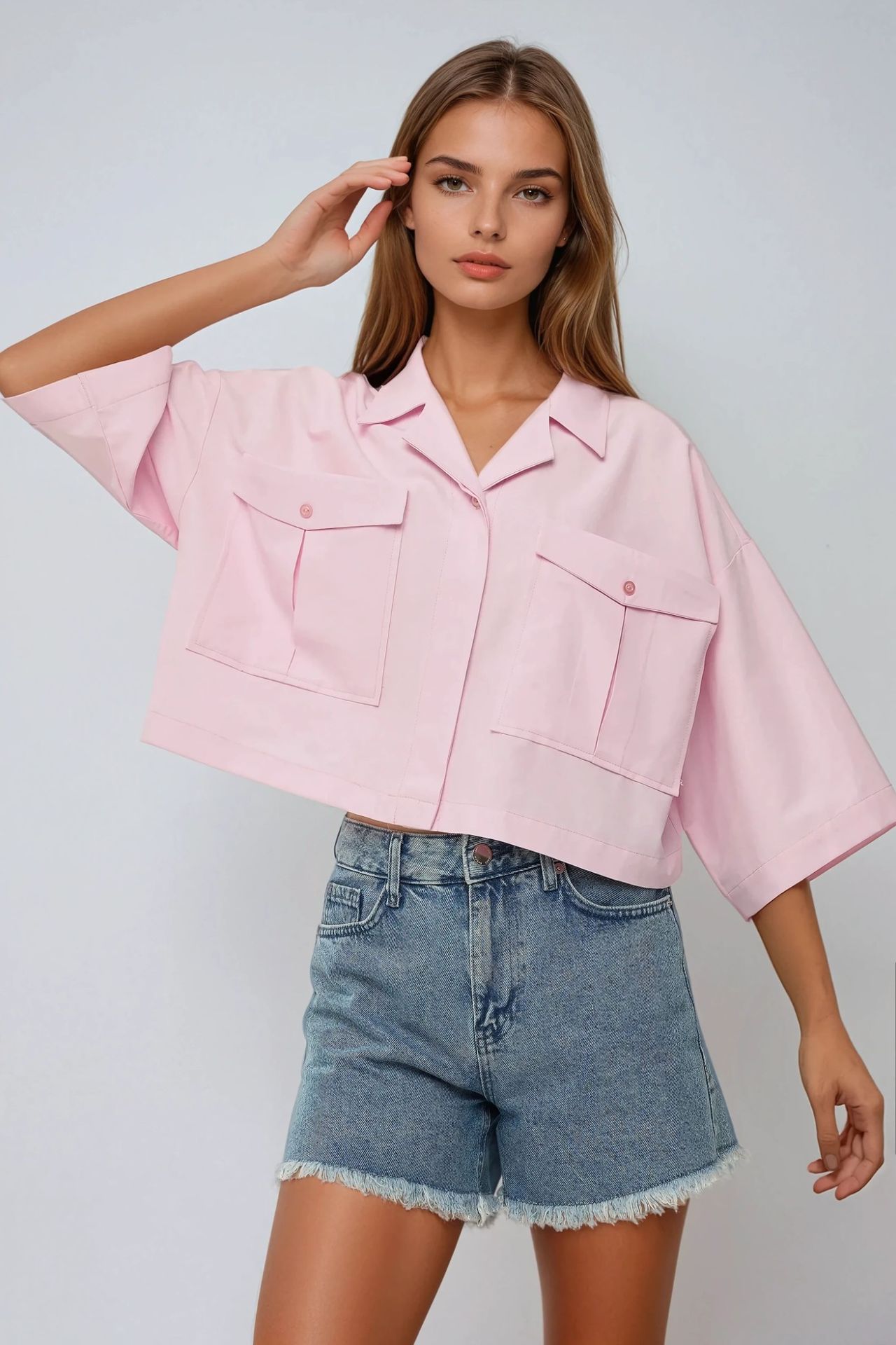 Crop Shirt with a Pocket Detail