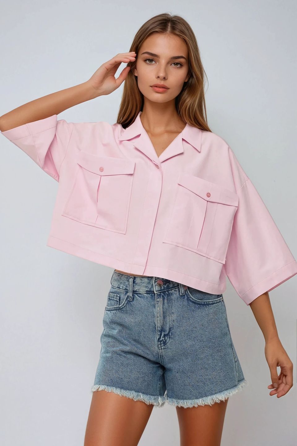 Crop Shirt with a Pocket Detail