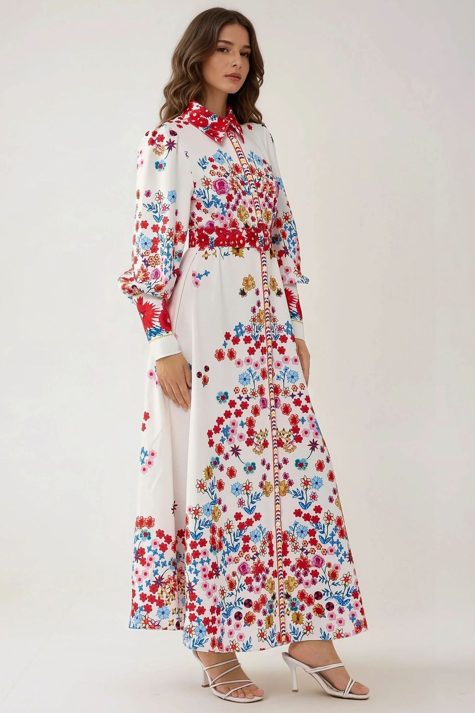 Printed Maxi Dress with Shirt Collar