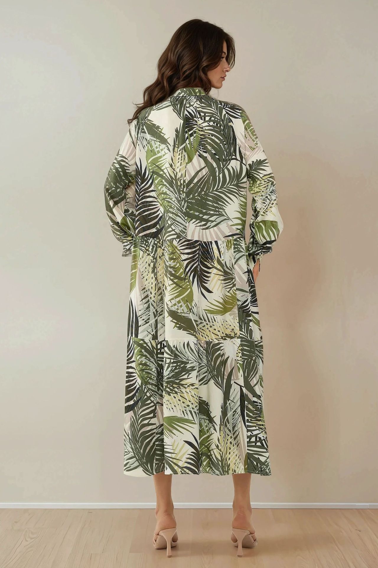 Shirt Collar Flower Pattern Maxi Dress