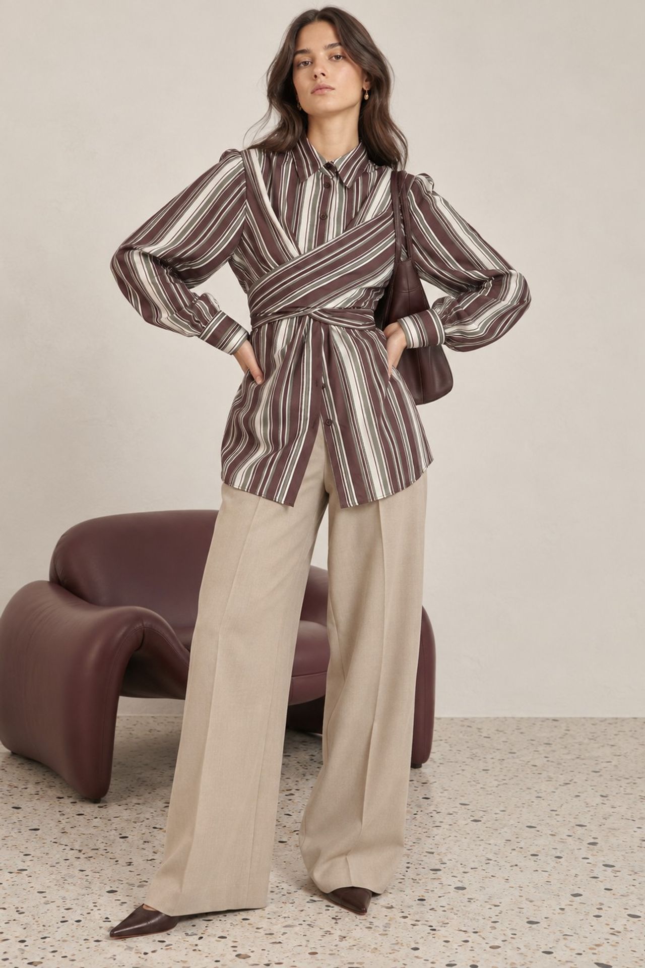 Striped Shirt with Tie Detail 3