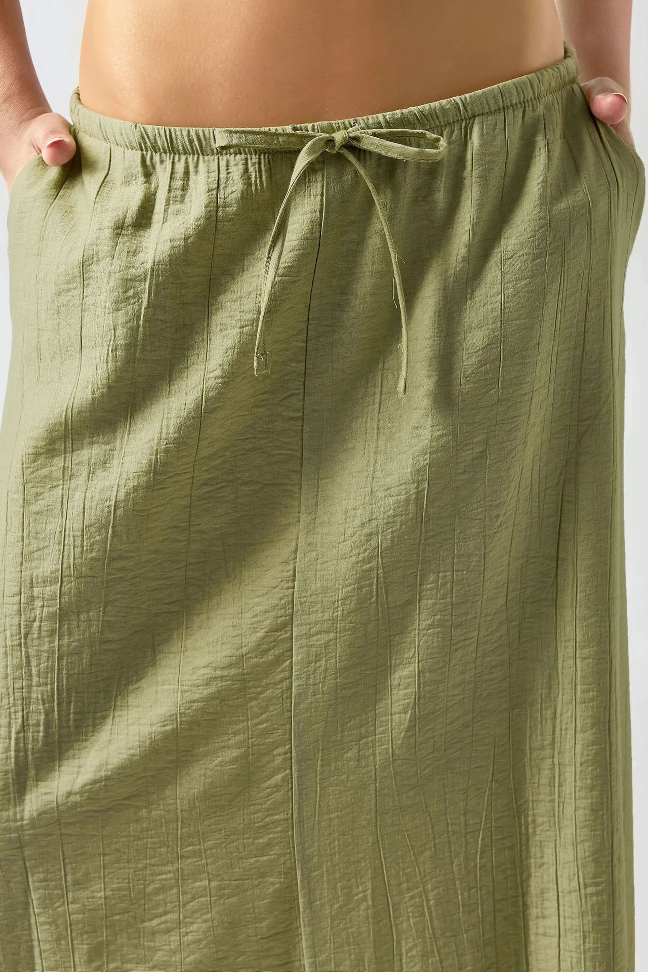 Drawstring Waist A-Line Maxi Skirt 5