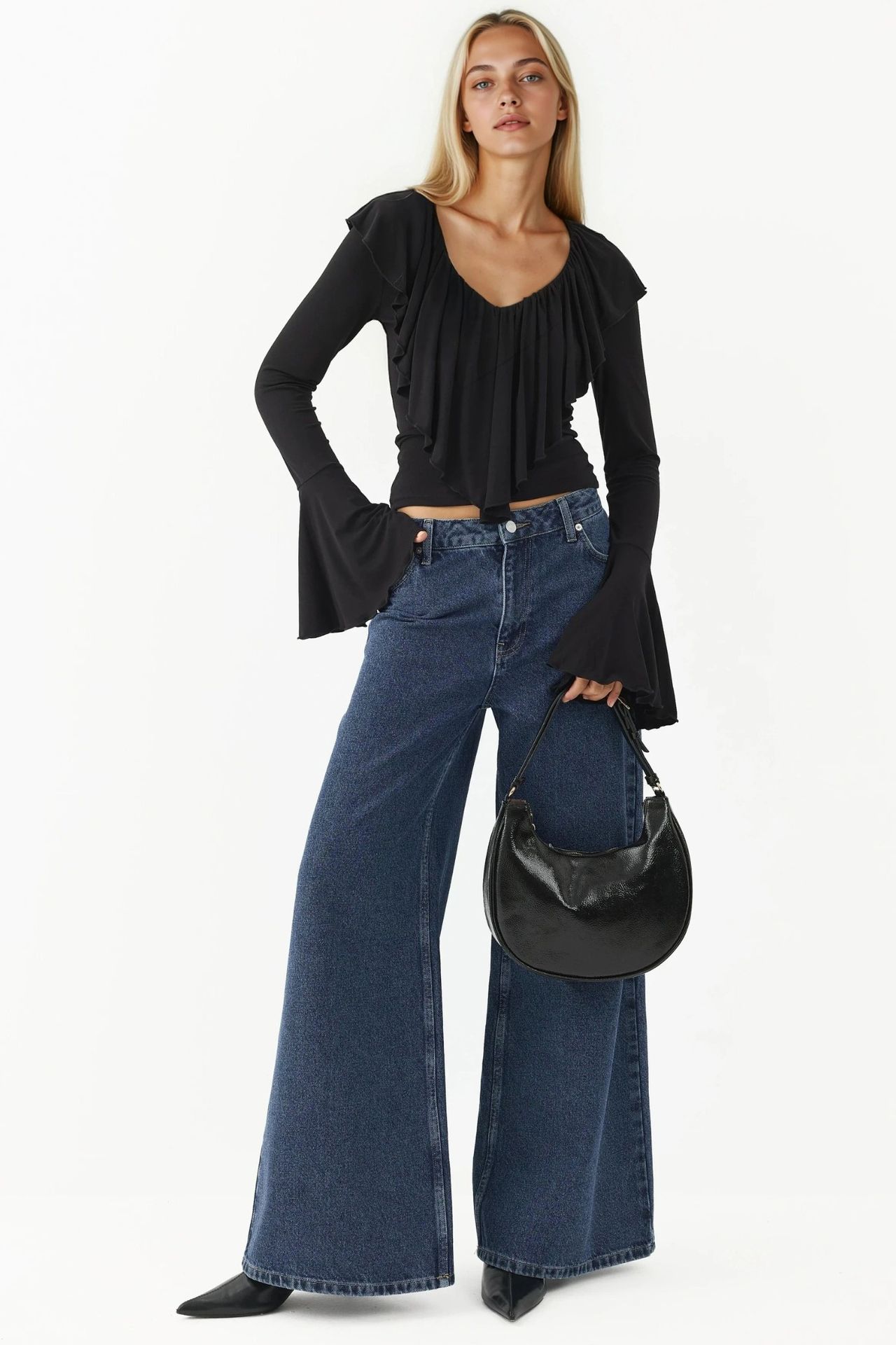 Frilly V-Neck Elastic Knitted Blouse 5