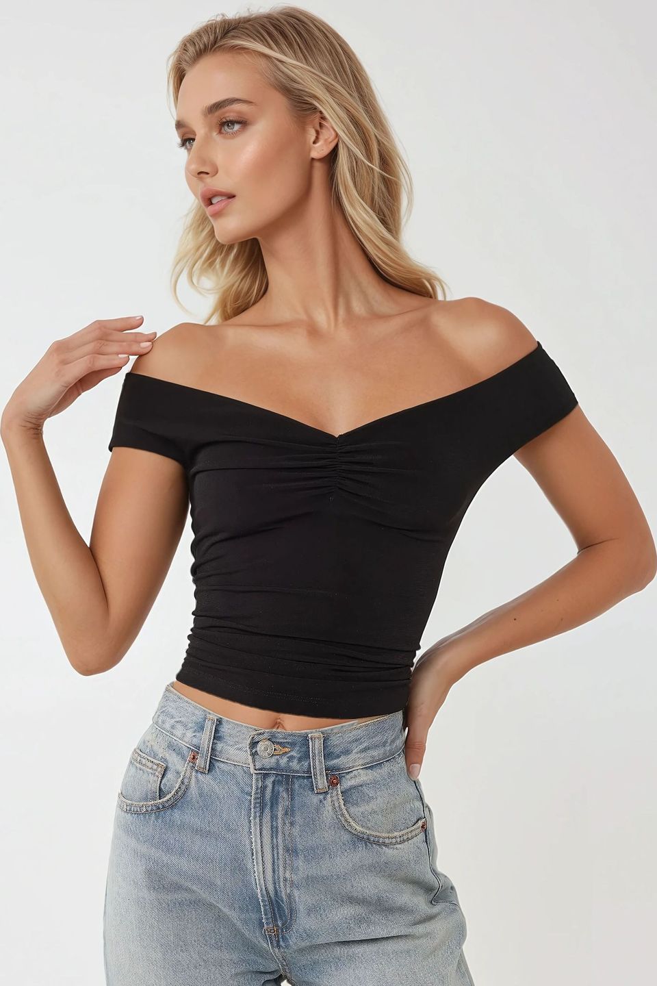 Off Shoulder Slim Fit Boat Neck Top