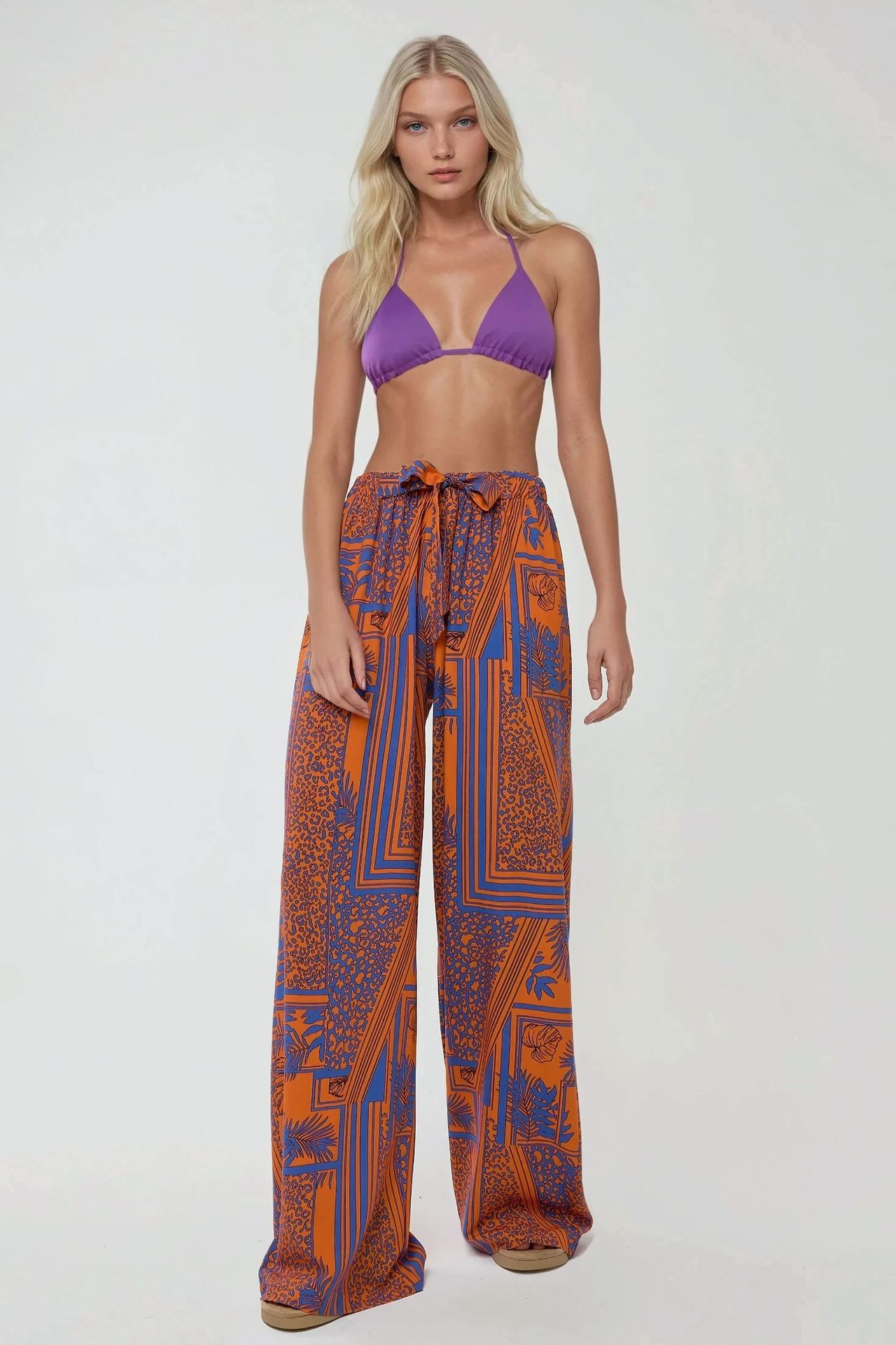 Wide Leg Elastic Waist Printed Pants