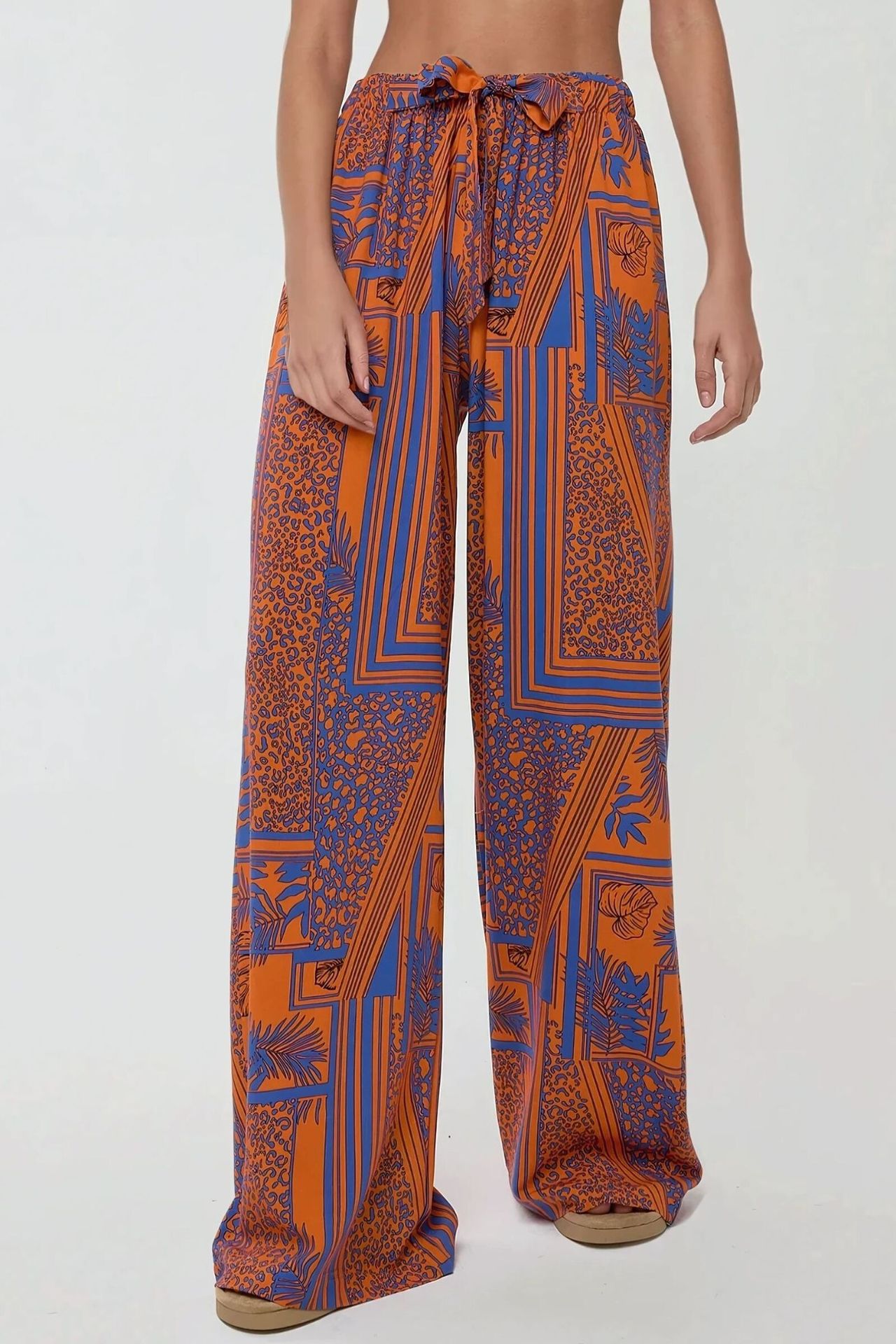 Wide Leg Elastic Waist Printed Pants