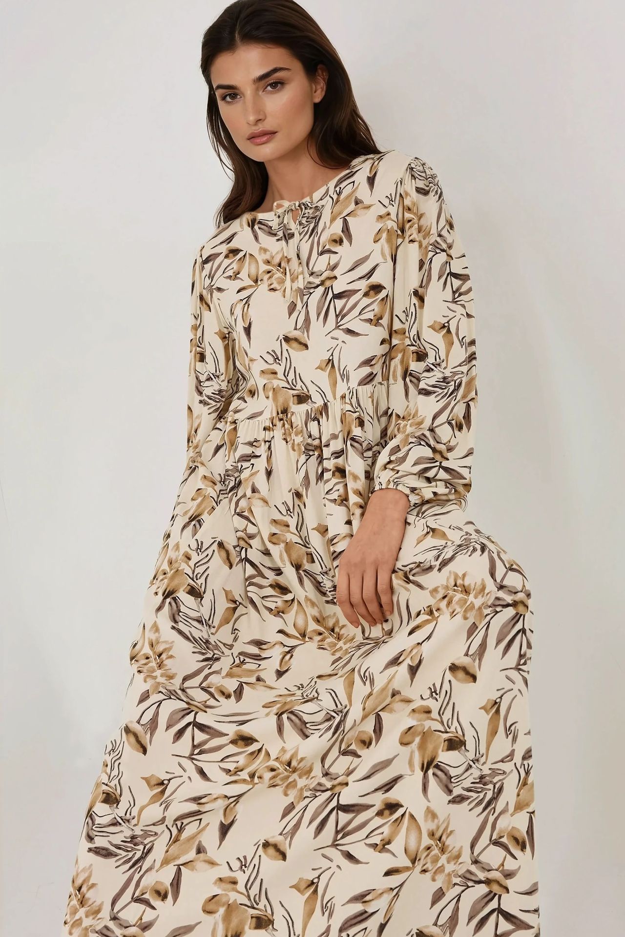 Floral Print Long Sleeve Viscose Maxi Dress