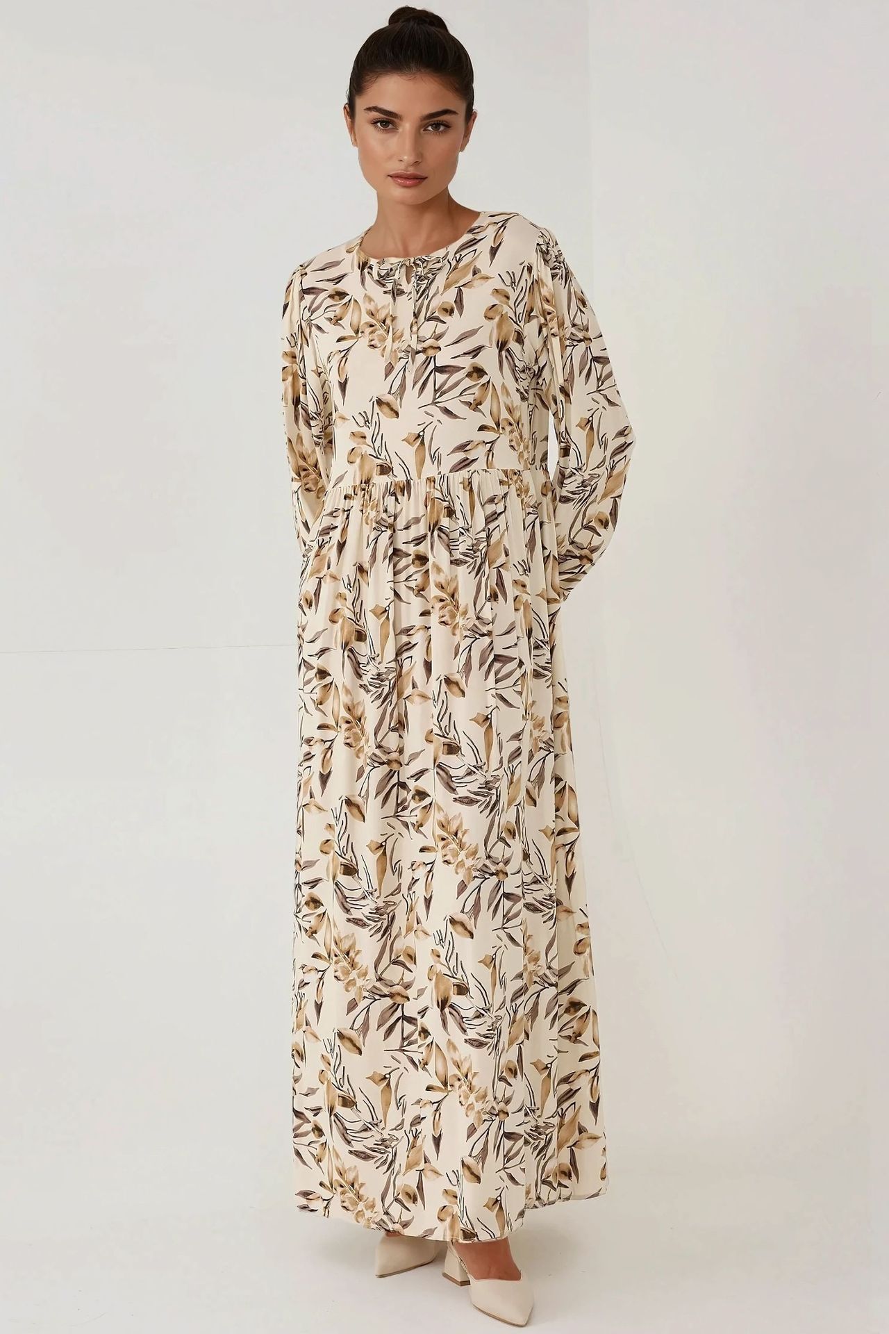 Floral Print Long Sleeve Viscose Maxi Dress