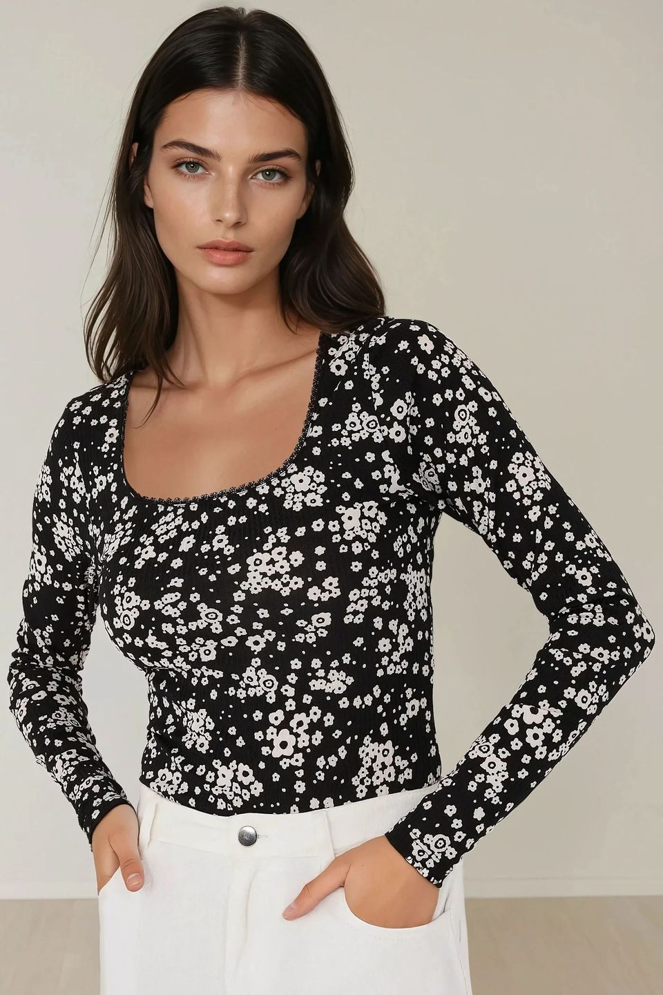 Printed Slim Fit Crew Neck Top