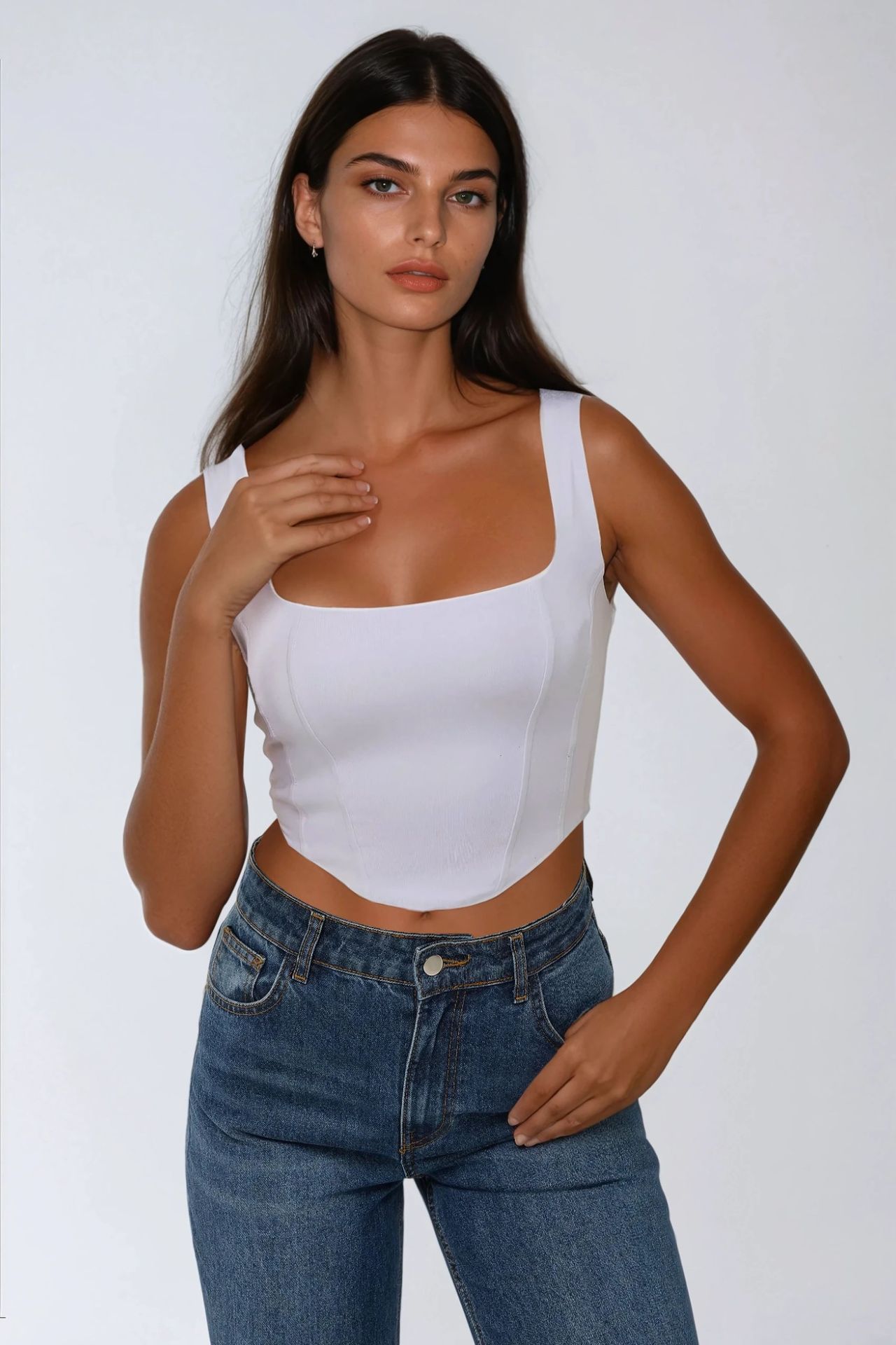 Square Neck Fitted Crop Top