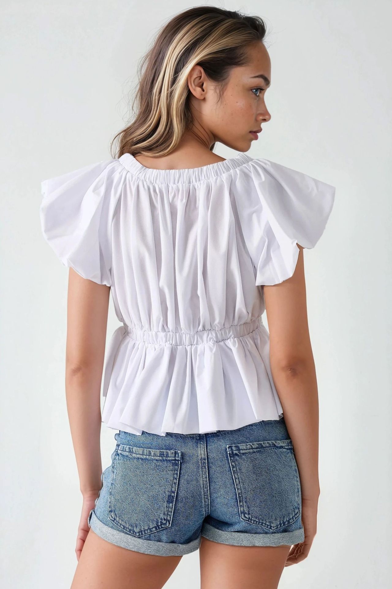 Fitted Cotton Blouse with Bow Detail