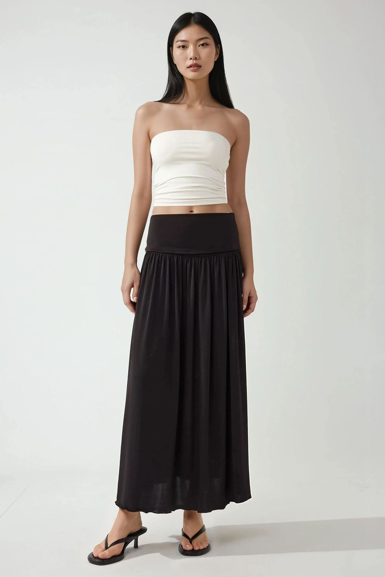 2-in-1 Midi Elastic Strapless Dress/Skirt